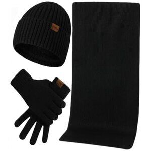 Mens Winter Hat Scarf Gloves Set Knit Beanie Touchscreen Warm Outdoor Cold